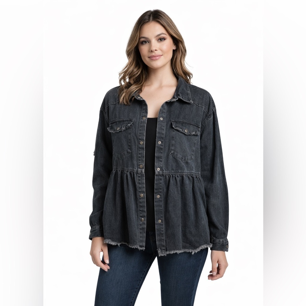 Black Denim Button-Up Jacket